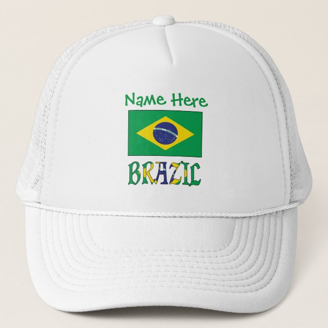 Personalised Brazil Flag Heritage Trucker Hat (Front)