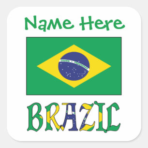 Personalised Brazil Flag Square Label