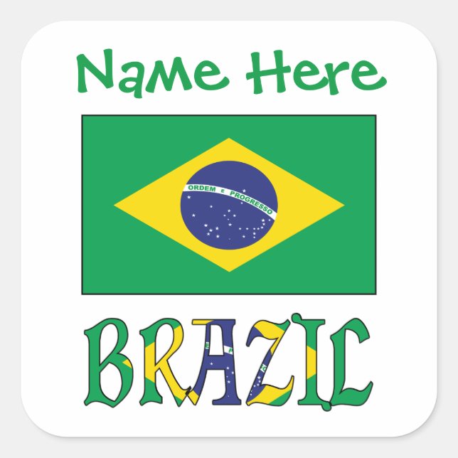 Personalised Brazil Flag Square Label (Front)