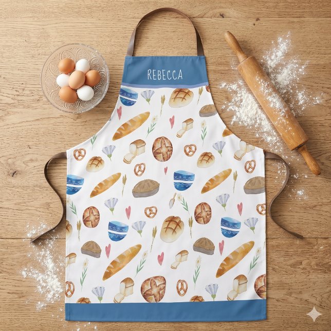 Personalised Bread & Bakery Watercolor Pattern Apron (Creator Uploaded)