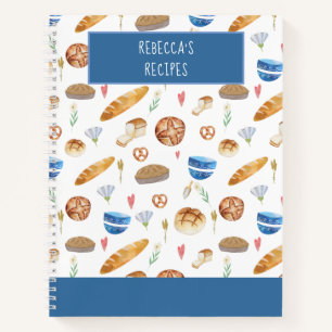 Personalised Bread & Bakery Watercolor Pattern Notebook