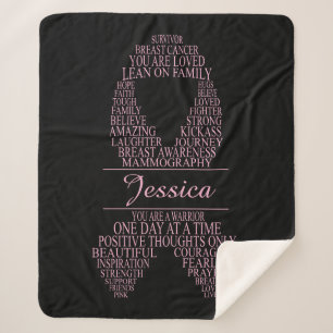 Personalised Breast Cancer Ribbon Black & Pink Sherpa Blanket