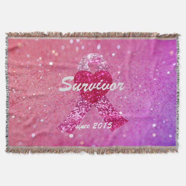 Personalised Breast Cancer Sparkle Pink Ribbon Throw Blanket (Front)