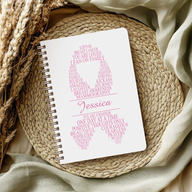 Personalised Breast Cancer Typography Ribbon Notebook (Creator Uploaded)