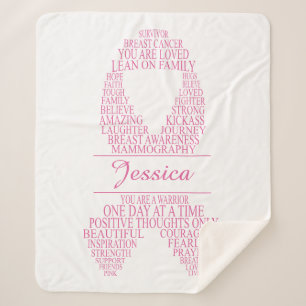 Personalised Breast Cancer Typography Ribbon Sherpa Blanket
