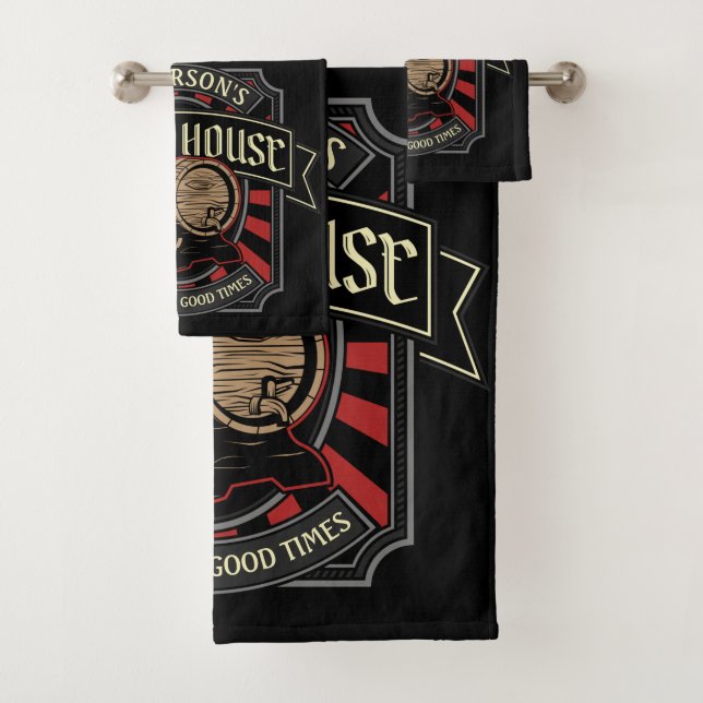 Personalised Brew House Label Beer Brewing Bar Pub Bath Towel Set (Insitu)