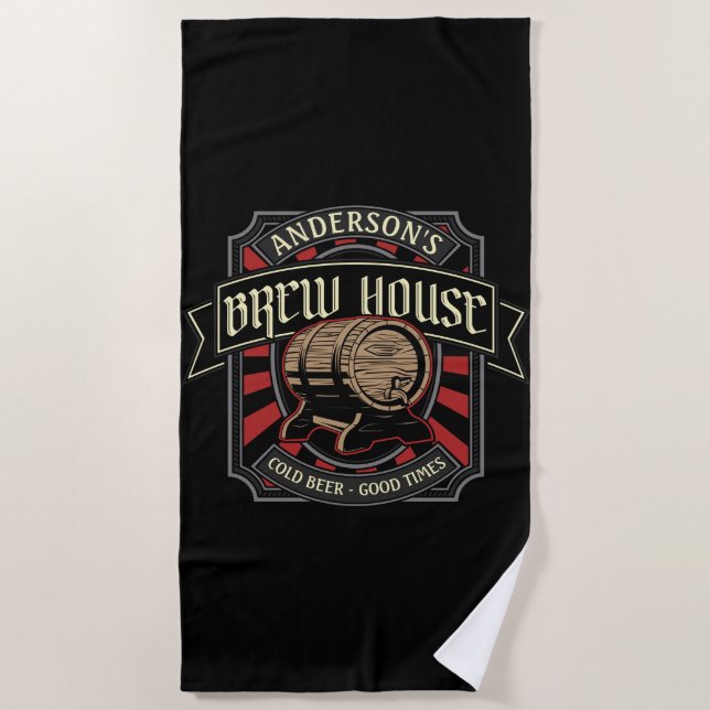 Personalised Brew House Label Beer Brewing Bar Pub Beach Towel (Front)