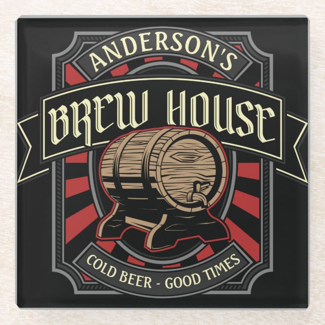 Personalised Brew House Label Beer Brewing Bar Pub Glass Coaster (Front)