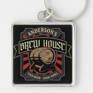 Personalised Brew House Label Beer Brewing Bar Pub Key Ring