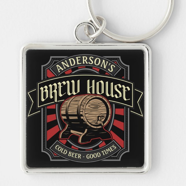 Personalised Brew House Label Beer Brewing Bar Pub Key Ring (Front)