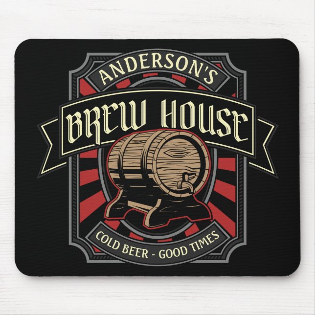 Personalised Brew House Label Beer Brewing Bar Pub Mouse Mat (Front)