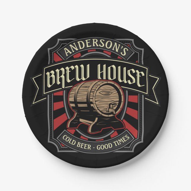 Personalised Brew House Label Beer Brewing Bar Pub Paper Plate (Front)