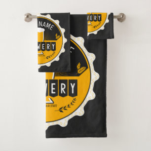 Personalised Brewery Beer Bottle Cap Bar Bath Towel Set