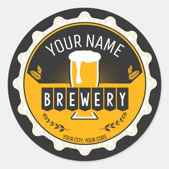 Personalised Brewery Beer Bottle Cap Bar  Classic Round Sticker (Front)