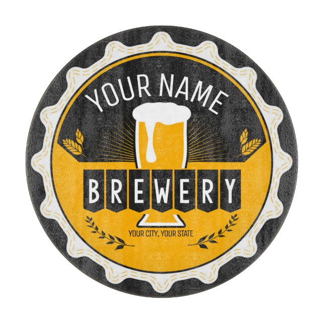 Personalised Brewery Beer Bottle Cap Bar Cutting Board (Front)