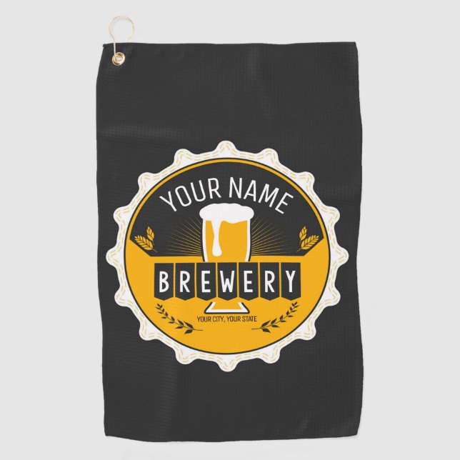 Personalised Brewery Beer Bottle Cap Bar Golf Towel (Front)