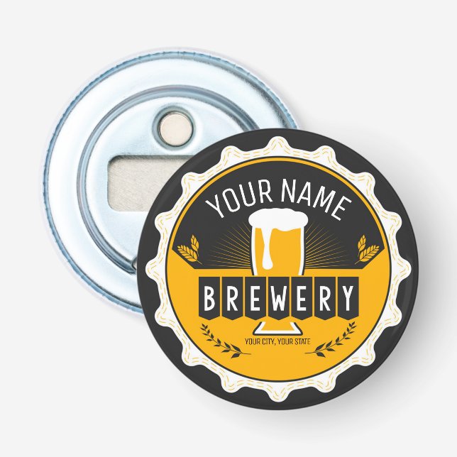 Personalised Brewery Beer Bottle Cap Bar  Opener (Front)