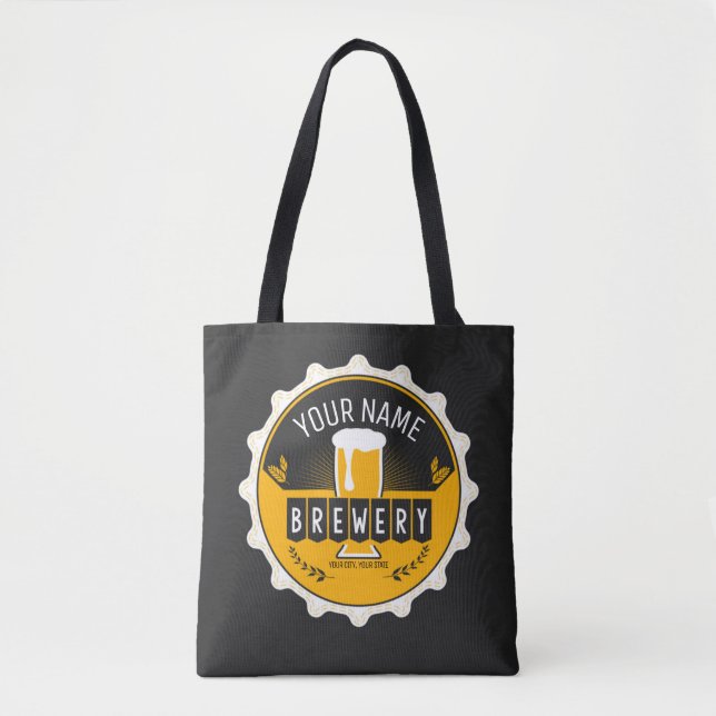 Personalised Brewery Beer Bottle Cap Bar Tote Bag (Front)