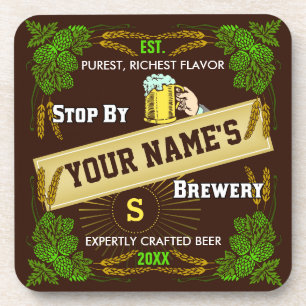 Personalised Brewery: Hops Barley Beer Coaster
