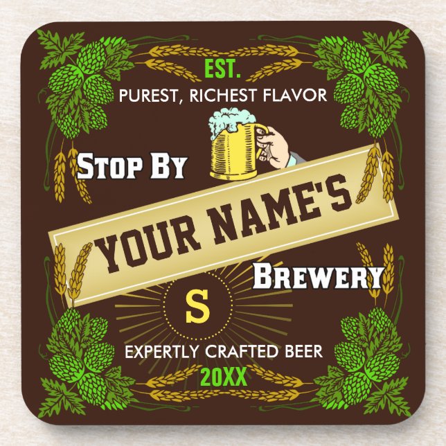Personalised Brewery: Hops Barley Beer Coaster (Front)