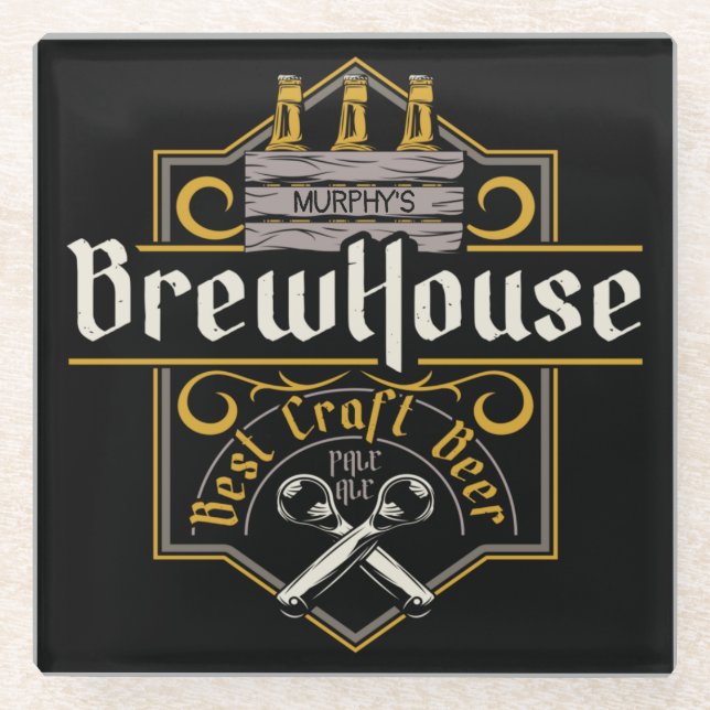 Personalised BrewHouse Best Craft Beer Ale Bar   Glass Coaster (Front)