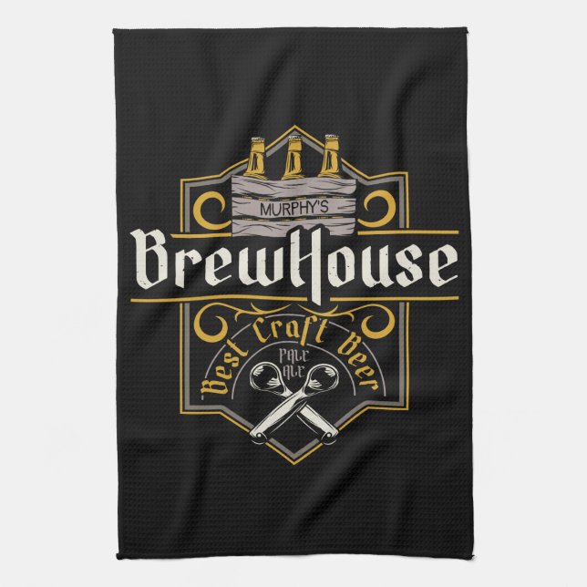 Personalised BrewHouse Best Craft Beer Ale Bar  Tea Towel (Vertical)