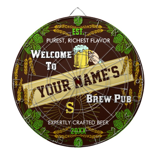 Personalised Brewpub Welcome: Hops Barley Beer Dartboard (Front)