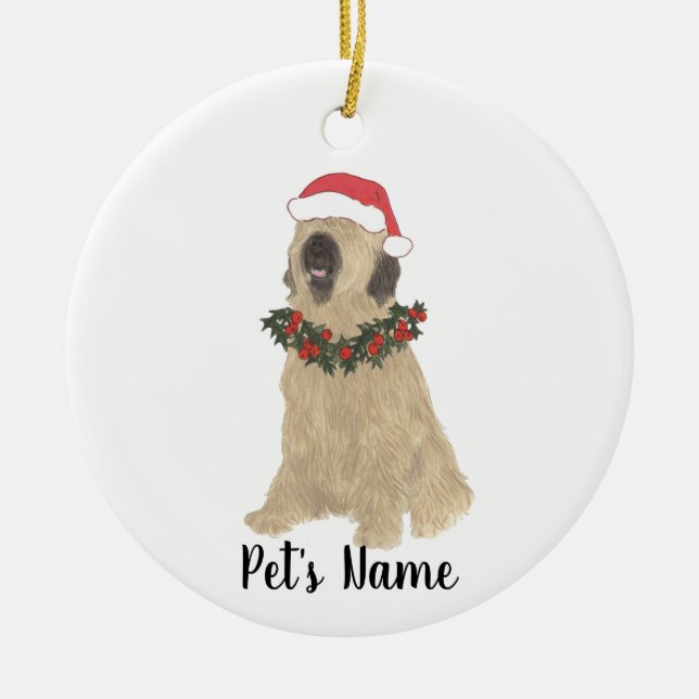 Personalised Briard Christmas Ceramic Tree Decoration (Front)