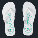 Personalised Bridal (aqua) Flip Flops<br><div class="desc">Fun,  custom white and aqua blue bridal wedding flip flops.</div>