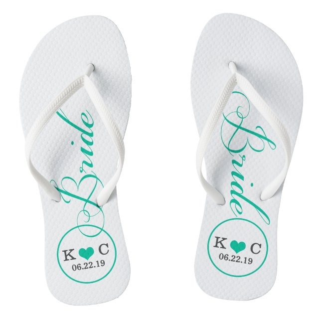 Personalised Bridal (aqua) Flip Flops (Footbed)