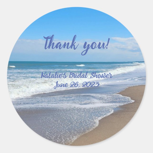 Personalised Bridal beach scene thank you Sticker (Front)