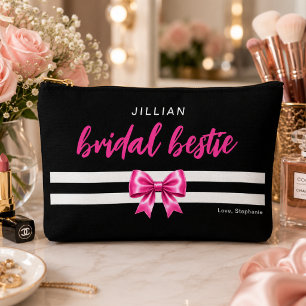 Personalised Bridal Bestie Black Bridesmaid Accessory Pouch