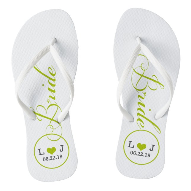 Personalised Bridal (green) Flip Flops (Footbed)
