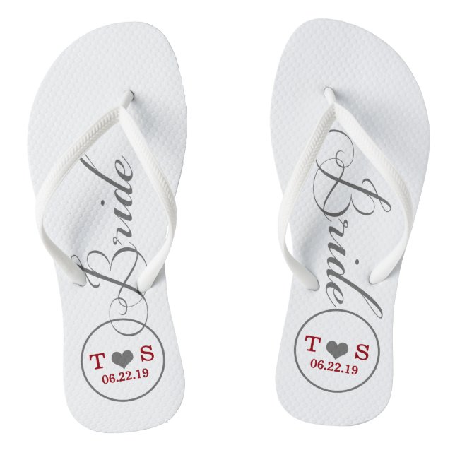 Personalised Bridal (grey/red) Flip Flops (Footbed)
