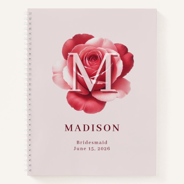 Personalised Bridal Rose Name Wedding Date Notebook (Front)