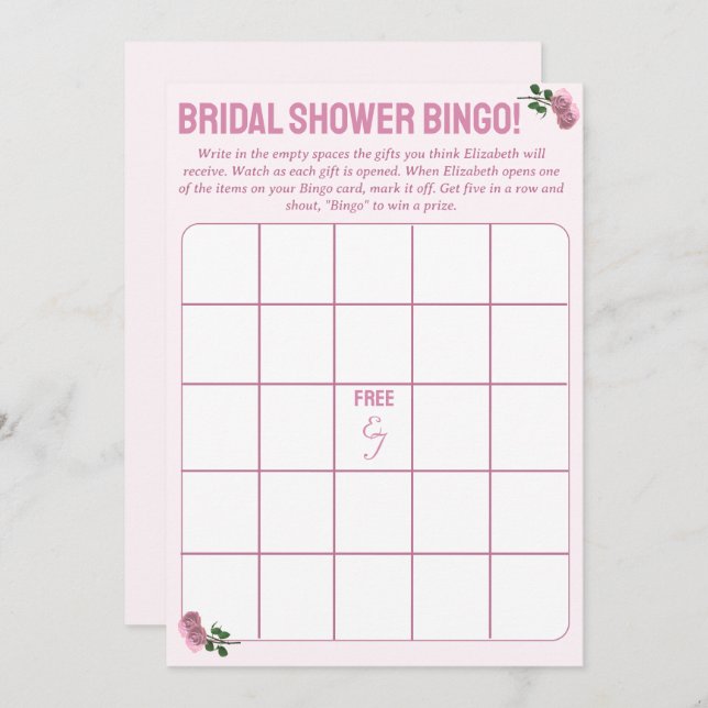 Personalised Bridal Shower Bingo Game Advice Card (Front/Back)