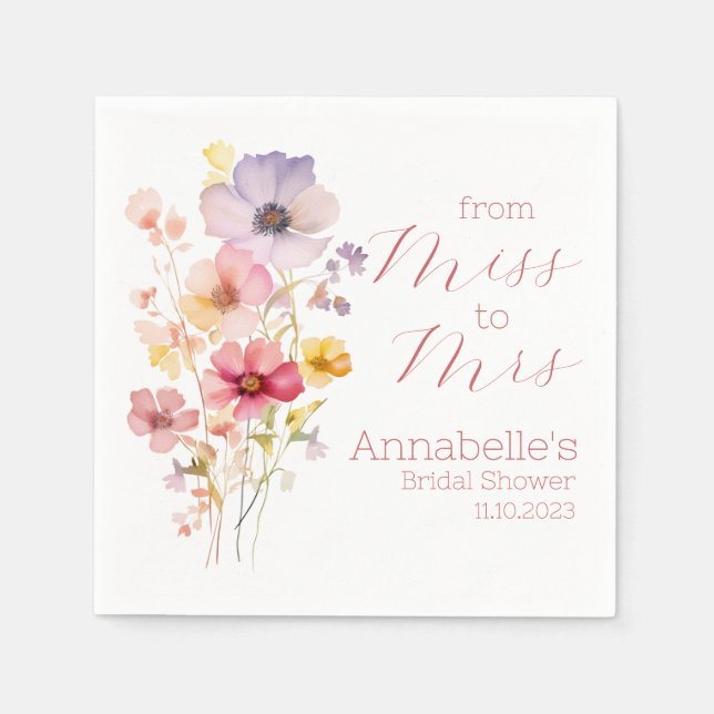 Personalised Bridal Shower Cocktail Wildflowers Napkin (Front)