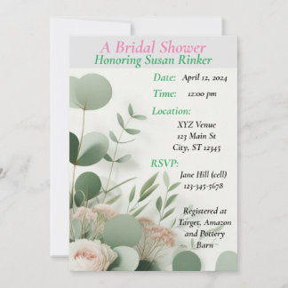 Personalised Bridal Shower, Floral Invitation