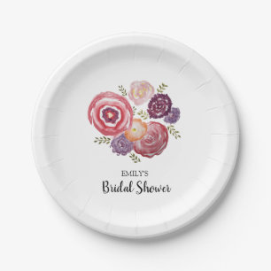 Personalised Bridal Shower Floral Painting Paper Plate
