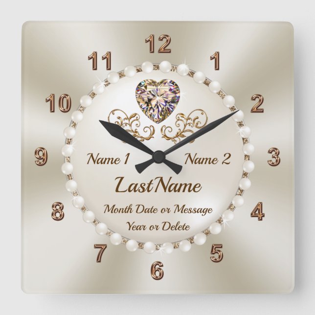 Personalised Bridal Shower Gifts for the Bride, Square Wall Clock (Front)