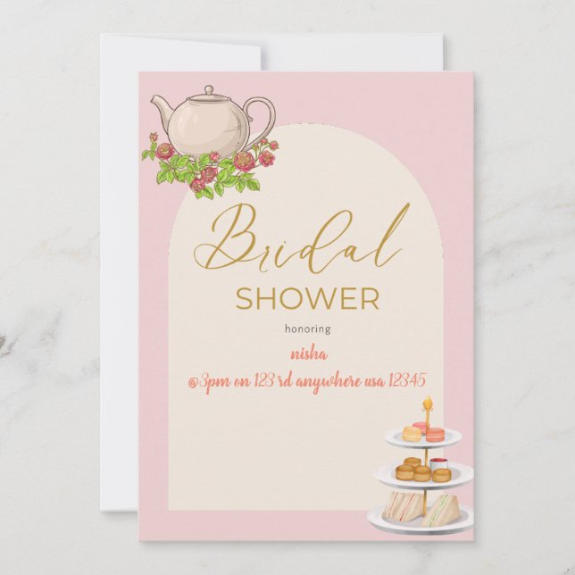 personalised bridal shower tea party invitation (Front)