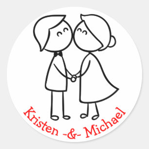 Personalised Bride And Groom Cartoon Wedding Classic Round Sticker