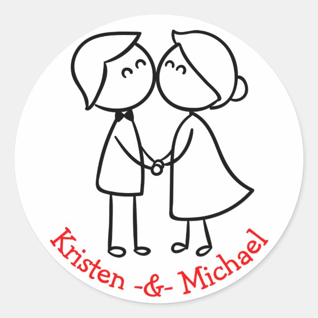 Personalised Bride And Groom Cartoon Wedding Classic Round Sticker (Front)