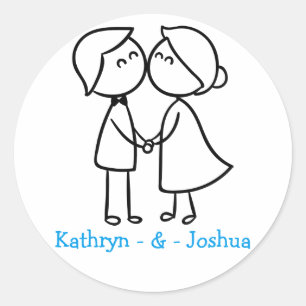 Personalised Bride And Groom Cartoon Wedding Classic Round Sticker