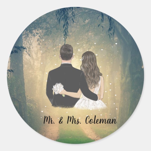 Personalised Bride and Groom  Classic Round Sticker (Front)