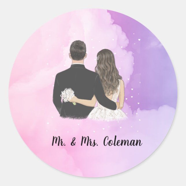 Personalised Bride and Groom  Classic Round Sticker (Front)