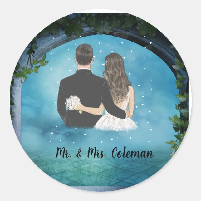 Personalised Bride and Groom  Classic Round Sticker (Front)