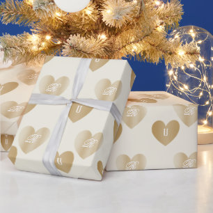 Personalised Bride and Groom Golden Hearts, Cream Wrapping Paper