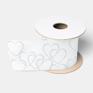 Personalised Bride and Groom Silver Wedding Hearts Satin Ribbon