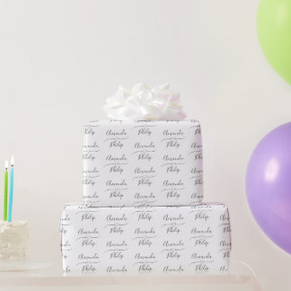 Personalised Bride and Groom White, Silver Wedding Wrapping Paper